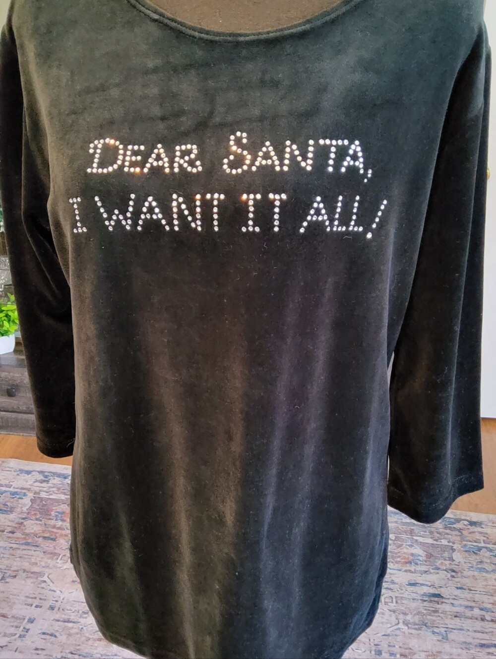 VINTAGE Christmas Holiday Velvet Rhinestones Santa